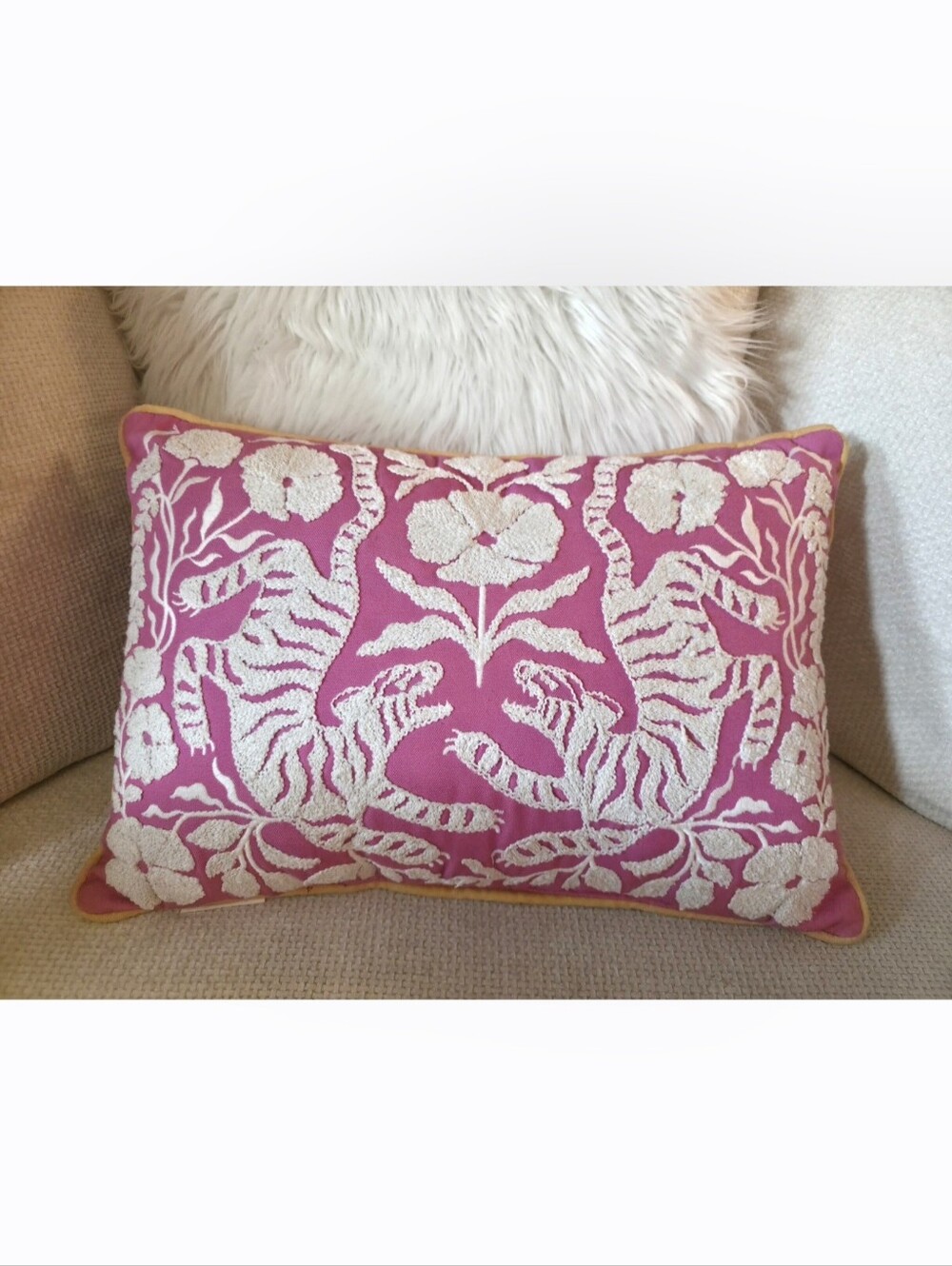 Anthropologie Tiger Accent Pillow Pink & White